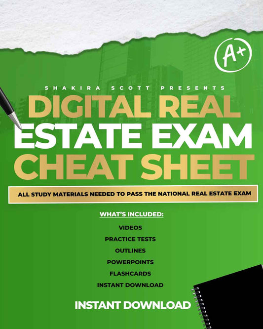 REAL ESTATE EXAM CHEAT SHEET (INSTANT DOWNLOAD)